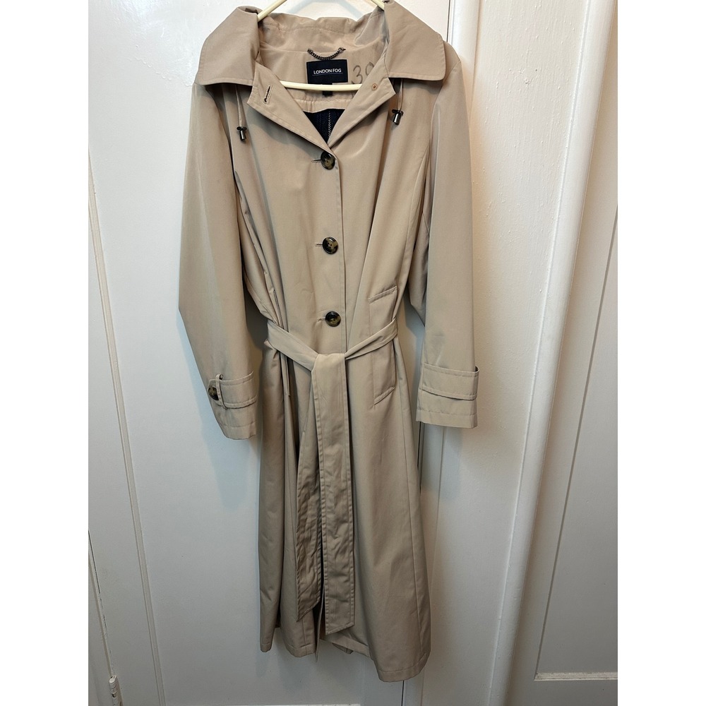 London Fog Womens Plus 18W Trench Coat Tan Beige Removable Plaid Liner Hooded